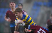 11 January 2018; Declan O'Reilly of Skerries Community College is tackled by Sean Chan of Salesian College during the Bank of Ireland Leinster Schools Vinnie Murray Cup Round 1 match between Salesian College and Skerries Community College at Donnybrook Stadium in Dublin. Photo by Matt Browne/Sportsfile