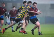 11 January 2018; Leo McDermott of Salesian College is tackled by Dylan Debeer of Skerries Community College during the Bank of Ireland Leinster Schools Vinnie Murray Cup Round 1 match between Salesian College and Skerries Community College at Donnybrook Stadium in Dublin. Photo by Matt Browne/Sportsfile