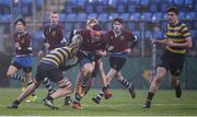 11 January 2018; Ian Farrington of Salesian College is tackled by Paddy Fay Watt of Skerries Community College during the Bank of Ireland Leinster Schools Vinnie Murray Cup Round 1 match between Salesian College and Skerries Community College at Donnybrook Stadium in Dublin. Photo by Matt Browne/Sportsfile