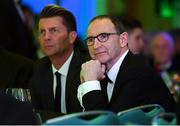 12 January 2018; Republic of Ireland manager Martin O'Neill, right, and Republic of Ireland Women's National Team Colin Bell during the SSE Airtricity / Soccer Writers Association of Ireland Awards 2017 at The Conrad Hotel in Dublin. Photo by Stephen McCarthy/Sportsfile