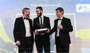 12 January 2018; Mark McNulty of Cork City is presented with his Goalkeeper of the Year award by Mark McCadden, President of the SWAI, left, and Alan O'Neill, right, during the SSE Airtricity / Soccer Writers Association of Ireland Awards 2017 at The Conrad Hotel in Dublin. Photo by Stephen McCarthy/Sportsfile