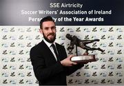 12 January 2018; Cork City goalkeeper Mark McNulty after being presented with the Goalkeeper of the Year award during the SSE Airtricity / Soccer Writers Association of Ireland Awards 2017 at The Conrad Hotel in Dublin. Photo by Stephen McCarthy/Sportsfile