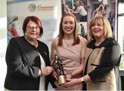 13 January 2018; Cork Camogie and Ladies Football legend Rena Buckley was today honoured by both the Camogie Association and Ladies Gaelic Football Association in a special event hosted in Cork’s Páirc Uí Chaoimh to recognise her extraordinary achievements in her career to date. Rena was presented with a special sculpture to mark her incredible haul of All-Ireland titles in both codes which now total 11 titles in Ladies Football and 7 in Camogie to make her the most successful player in Gaelic Games with 18 All-Ireland titles in addition to numerous other club, county and individual accolades. In 2017 she also completed the unique achievement of having captained her county to glory in both Camogie and Ladies Football during her career. The Presidents of both Associations, Catherine Neary of the Camogie Association and Marie Hickey of the LFGA were on hand to present Rena with her award along with a host of friends, family, current and former teammates amongst the attendees at today’s event. Pictured at the event are, from left, President of the Camogie Association Catherine Neary, Rena Buckley, and President of the Ladies Gaelic Football Association Maire Hickey, at Páirc Uí Chaoimh in Cork. Photo by Seb Daly/Sportsfile