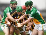 13 January 2018; Conor Martin of Kilkenny in action against Thomas Spain, left, and Thomas Geraghty of Offaly during the Bord na Mona Walsh Cup semi-final match between Offaly and Kilkenny at Bord na Mona O'Connor Park in Offaly. Photo by Sam Barnes/Sportsfile