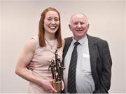 13 January 2018; Cork Camogie and Ladies Football legend Rena Buckley was today honoured by both the Camogie Association and Ladies Gaelic Football Association in a special event hosted in Cork’s Páirc Uí Chaoimh to recognise her extraordinary achievements in her career to date. Rena was presented with a special sculpture to mark her incredible haul of All-Ireland titles in both codes which now total 11 titles in Ladies Football and 7 in Camogie to make her the most successful player in Gaelic Games with 18 All-Ireland titles in addition to numerous other club, county and individual accolades. In 2017 she also completed the unique achievement of having captained her county to glory in both Camogie and Ladies Football during her career. The Presidents of both Associations, Catherine Neary of the Camogie Association and Marie Hickey of the LFGA were on hand to present Rena with her award along with a host of friends, family, current and former teammates amongst the attendees at today’s event. Pictured are Rena Buckley and former Cork selector Frankie Honohan, at Páirc Uí Chaoimh in Cork. Photo by Seb Daly/Sportsfile