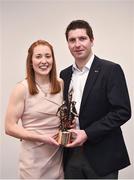 13 January 2018; Cork Camogie and Ladies Football legend Rena Buckley was today honoured by both the Camogie Association and Ladies Gaelic Football Association in a special event hosted in Cork’s Páirc Uí Chaoimh to recognise her extraordinary achievements in her career to date. Rena was presented with a special sculpture to mark her incredible haul of All-Ireland titles in both codes which now total 11 titles in Ladies Football and 7 in Camogie to make her the most successful player in Gaelic Games with 18 All-Ireland titles in addition to numerous other club, county and individual accolades. In 2017 she also completed the unique achievement of having captained her county to glory in both Camogie and Ladies Football during her career. The Presidents of both Associations, Catherine Neary of the Camogie Association and Marie Hickey of the LFGA were on hand to present Rena with her award along with a host of friends, family, current and former teammates amongst the attendees at today’s event. Pictured are Rena Buckley and partner Páidí Collins, at Páirc Uí Chaoimh in Cork. Photo by Seb Daly/Sportsfile