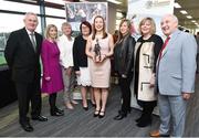 13 January 2018; Cork Camogie and Ladies Football legend Rena Buckley was today honoured by both the Camogie Association and Ladies Gaelic Football Association in a special event hosted in Cork’s Páirc Uí Chaoimh to recognise her extraordinary achievements in her career to date. Rena was presented with a special sculpture to mark her incredible haul of All-Ireland titles in both codes which now total 11 titles in Ladies Football and 7 in Camogie to make her the most successful player in Gaelic Games with 18 All-Ireland titles in addition to numerous other club, county and individual accolades. In 2017 she also completed the unique achievement of having captained her county to glory in both Camogie and Ladies Football during her career. The Presidents of both Associations, Catherine Neary of the Camogie Association and Marie Hickey of the LFGA were on hand to present Rena with her award along with a host of friends, family, current and former teammates amongst the attendees at today’s event. Pictured at the event are, from left, Christy Cooney, former GAA President, and wife Ann Cooney, CEO Camogie Association Joan O'Flynn, President of the Camogie Association Catherine Neary, Rena Buckley, CEO Ladies Gaelic Football Association Helen O'Rourke, President of the Ladies Gaelic Football Association Maire Hickey, and Frank Murphy, Secretary Cork GAA, at Páirc Uí Chaoimh in Cork. Photo by Seb Daly/Sportsfile