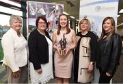 13 January 2018; Cork Camogie and Ladies Football legend Rena Buckley was today honoured by both the Camogie Association and Ladies Gaelic Football Association in a special event hosted in Cork’s Páirc Uí Chaoimh to recognise her extraordinary achievements in her career to date. Rena was presented with a special sculpture to mark her incredible haul of All-Ireland titles in both codes which now total 11 titles in Ladies Football and 7 in Camogie to make her the most successful player in Gaelic Games with 18 All-Ireland titles in addition to numerous other club, county and individual accolades. In 2017 she also completed the unique achievement of having captained her county to glory in both Camogie and Ladies Football during her career. The Presidents of both Associations, Catherine Neary of the Camogie Association and Marie Hickey of the LFGA were on hand to present Rena with her award along with a host of friends, family, current and former teammates amongst the attendees at today’s event. Pictured at the event are, from left, CEO Camogie Association Joan O'Flynn, President of the Camogie Association Catherine Neary, Rena Buckley, President of the Ladies Gaelic Football Association Maire Hickey, and CEO Ladies Gaelic Football Association Helen O'Rourke, at Páirc Uí Chaoimh in Cork. Photo by Seb Daly/Sportsfile