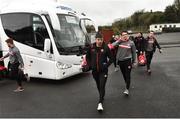 14 January 2018; Ronan O'Neill, Aidan McCrory and Niall Morgan of Tyrone arrive prior to the Bank of Ireland Dr. McKenna Cup semi-final match between Fermanagh and Tyrone at Brewster Park in Enniskillen, Fermanagh. Photo by Oliver McVeigh/Sportsfile