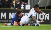 14 January 2018; Niko Matawalu of Glasgow Warriors goes over to score his side's first try during the European Rugby Champions Cup Pool 3 Round 5 match between Leinster and Glasgow Warriors at the RDS Arena in Dublin. Photo by Stephen McCarthy/Sportsfile
