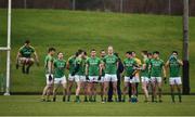 14 January 2018; Meath players during the national anthem prior to the Bord na Mona O'Byrne Cup semi-final match between Meath and Longford at Páirc Táilteann in Navan, Meath. Photo by Seb Daly/Sportsfile