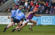 14 January 2018; Paul Morris of Wexford in action against Tomás Connolly of Dublin during the Bord na Mona Walsh Cup semi-final match between Dublin and Wexford at Parnell Park in Dublin. Photo by Daire Brennan/Sportsfile