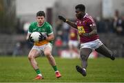 14 January 2018; Bernard Allen of Offaly in action against Boidu Sayeh of Westmeath during the Bord na Mona O'Byrne Cup semi-final match between Westmeath and Offaly at Cusack Park, in Mullingar, Westmeath. Photo by Sam Barnes/Sportsfile