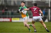 14 January 2018; Jordan Hayes of Offaly in action against Noel Mulligan of Westmeath during the Bord na Mona O'Byrne Cup semi-final match between Westmeath and Offaly at Cusack Park, in Mullingar, Westmeath. Photo by Sam Barnes/Sportsfile