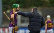 14 January 2018; Wexford manager Davy Fitzgerald gives instructions to Aidan Nolan of Wexford ahead of the Bord na Mona Walsh Cup semi-final match between Dublin and Wexford at Parnell Park in Dublin. Photo by Daire Brennan/Sportsfile