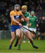 14 January 2018; David McInerney of Clare is shouldered by Dan Morrissey of Limerick during Co-Op Superstores Munster Senior Hurling League Final between Limerick and Clare at Gaelic Grounds in Limerick. Photo by Diarmuid Greene/Sportsfile