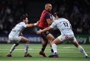 14 January 2018; Simon Zebo of Munster is tackled by Maxime Machenaud, left, and Henry Chavancy of Racing 92 during the European Rugby Champions Cup Pool 4 Round 5 match between Racing 92 and Munster at the U Arena in Paris, France. Photo by Brendan Moran/Sportsfile