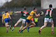 14 January 2018; Enda Smith of Roscommon, supported by team-mate Niall McInerney in action against Eoin O'Donoghue and Stephen Coen, right, of Mayo during the Connacht FBD League Round 4 match between Roscommon and Mayo at Dr Hyde Park in Roscommon. Photo by Piaras Ó Mídheach/Sportsfile