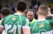 14 January 2018; Offaly manager Stephen Wallace speaking with his players following the Bord na Mona O'Byrne Cup semi-final match between Westmeath and Offaly at Cusack Park, in Mullingar, Westmeath. Photo by Sam Barnes/Sportsfile