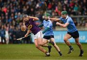 14 January 2018; Jack O'Connor of Wexford in action against Tomás Connolly, left, and Chris Crummey of Dublin during the Bord na Mona Walsh Cup semi-final match between Dublin and Wexford at Parnell Park in Dublin. Photo by Daire Brennan/Sportsfile