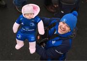 14 January 2018; 10-week-old Leinster supporter Ella McHugh, from Arva, Co Cavan, with her father Barry, ahead of the European Rugby Champions Cup Pool 3 Round 5 match between Leinster and Glasgow Warriors at the RDS Arena in Dublin. Photo by Stephen McCarthy/Sportsfile