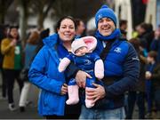14 January 2018; 10-week-old Leinster supporter Ella McHugh, from Arva, Co Cavan, with her parents Elaine and Barry, ahead of the European Rugby Champions Cup Pool 3 Round 5 match between Leinster and Glasgow Warriors at the RDS Arena in Dublin. Photo by Stephen McCarthy/Sportsfile