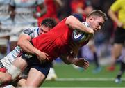 14 January 2018; Chris Farrell of Munster scores his side's third try despite the tackle of Camille Chat of Racing 92 during the European Rugby Cup Pool 4 Round 5 match between Racing 92 and Munster at the U Arena in Paris, France. Photo by Brendan Moran/Sportsfile