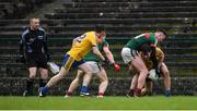 14 January 2018; Seán Mullooly of Roscommon, supported by team-mate Conor Devaney, in action against Mayo's Diarmuid O'Connor and Colm Boyle, left, during the Connacht FBD League Round 4 match between Roscommon and Mayo at Dr Hyde Park in Roscommon. Photo by Piaras Ó Mídheach/Sportsfile