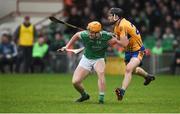 14 January 2018; Seamus Flanagan of Limerick in action against Jack Browne of Clare during Co-Op Superstores Munster Senior Hurling League Final between Limerick and Clare at Gaelic Grounds in Limerick. Photo by Diarmuid Greene/Sportsfile
