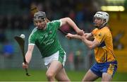 14 January 2018; Gearoid Hegarty of Limerick in action against Patrick O'Connor of Clare during Co-Op Superstores Munster Senior Hurling League Final between Limerick and Clare at Gaelic Grounds in Limerick. Photo by Diarmuid Greene/Sportsfile