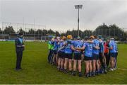 14 January 2018; Dublin manager Pat Gilroy watches his side's team huddle ahead of the Bord na Mona Walsh Cup semi-final match between Dublin and Wexford at Parnell Park in Dublin. Photo by Daire Brennan/Sportsfile