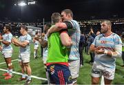 14 January 2018; Donnacha Ryan, right, of Racing 92 with Munster captain Peter O’Mahony of Munster after the European Rugby Champions Cup Pool 4 Round 5 match between Racing 92 and Munster at the U Arena in Paris, France. Photo by Brendan Moran/Sportsfile