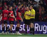 14 January 2018; Conor Murray of Munster speaks to referee Matthew Carley after the European Rugby Champions Cup Pool 4 Round 5 match between Racing 92 and Munster at the U Arena in Paris, France. Photo by Brendan Moran/Sportsfile