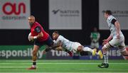 14 January 2018; Simon Zebo of Munster is tackled by Virimi Vakatawa of Racing 92 during the European Rugby Champions Cup Pool 4 Round 5 match between Racing 92 and Munster at the U Arena in Paris, France. Photo by Brendan Moran/Sportsfile