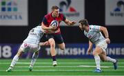 14 January 2018; Andrew Conway of Munster is tackled by Marc Andreu, right, and Louis Dupichot of Racing 92 during the European Rugby Champions Cup Pool 4 Round 5 match between Racing 92 and Munster at the U Arena in Paris, France. Photo by Brendan Moran/Sportsfile
