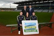 15 January 2018; An independent evaluation by Waterford IT has revealed that the GAA Healthy Club Project (HCP) is already showing significant and lasting improvements to the health of communities across Ireland. Stemming from this, the Healthy Club Project is calling on further clubs to make the GAA a healtheir place for everyone to enjoy, by signing up to this transformative initiative. Clubs can apply to participate in the Healthy Club Project by completing the online form on www.gaa.ie/community The closing date is Monday, January 29th. Pictured at the launch are,  Uachtarán Chumann Lúthchleas Gael Aogán Ó Fearghail and Simon Harris TD, Minister for Health, with, from left, Mayo footballer Diarmuid O'Connor, Dublin ladies footballer Lyndsey Davey, and Waterford hurler Jamie Barron at Croke Park in Dublin. Photo by Piaras Ó Mídheach/Sportsfile
