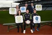 15 January 2018; An independent evaluation by Waterford IT has revealed that the GAA Healthy Club Project (HCP) is already showing significant and lasting improvements to the health of communities across Ireland. Stemming from this, the Healthy Club Project is calling on further clubs to make the GAA a healtheir place for everyone to enjoy, by signing up to this transformative initiative. Clubs can apply to participate in the Healthy Club Project by completing the online form on www.gaa.ie/community The closing date is Monday, January 29th. Pictured at the launch are, back row, from left, Catherine Byrne TD, Minister of State at the Department of Health with responsibility for Health Promotion and the National Drugs Strategy, Uachtarán Chumann Lúthchleas Gael Aogán Ó Fearghail, Simon Harris TD, Minister for Health. Front row, from left, Dublin ladies footballer Lyndsey Davey, Mayo footballer Diarmuid O'Connor and Waterford hurler Jamie Barron at Croke Park in Dublin.   Photo by Piaras Ó Mídheach/Sportsfile