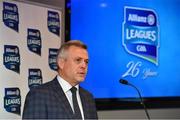 16 January 2018; Speaking at the 2018 Allianz Football League Launch at Croke Park is Sean McGrath, CEO, Allianz Ireland. Dublin face Kildare under lights in Croke Park in the opening round on January 27th at 7pm, while Allianz Football League Division 1 holders Kerry host Donegal at Fitzgerald Stadium, Killarney on Sunday January 28th and Galway take on Tyrone at Pearse Stadium in Galway. For more, see: www.gaa.ie  Photo by Brendan Moran/Sportsfile