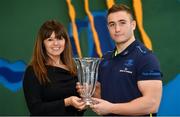 16 January 2018; Jordan Larmour of Leinster receives the Bank of Ireland Leinster Rugby Player of the Month for December from Sharon Woods, Sponsorship Executive, Bank of Ireland, at Leinster Rugby Headquarters in Dublin. Photo by Ramsey Cardy/Sportsfile