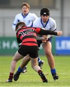 16 January 2018; Cameron Blair of St Andrew's College is tackled by Fiach O'Byrne of Kilkenny College during the Bank of Ireland Leinster Schools Fr. Godfrey Cup Round 1 match between St Andrew's College and Kilkenny College at Donnybrook Stadium in Dublin.  Photo by Eóin Noonan/Sportsfile
