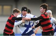 16 January 2018; Cameron Blair of St Andrew's College is tackled by Fiach O'Byrne, left, and Conor Carew of Kilkenny College during the Bank of Ireland Leinster Schools Fr. Godfrey Cup Round 1 match between St Andrew's College and Kilkenny College at Donnybrook Stadium in Dublin.  Photo by Eóin Noonan/Sportsfile