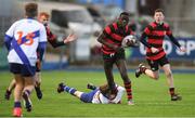 16 January 2018; Jackson Oyo of Kilkenny College is tackled by Charlie O'Byrne of St Andrew's College during the Bank of Ireland Leinster Schools Fr. Godfrey Cup Round 1 match between St Andrew's College and Kilkenny College at Donnybrook Stadium in Dublin.  Photo by Eóin Noonan/Sportsfile