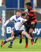 16 January 2018; Joshua Akanji Murphy of Kilkenny College is tackled by Joe Allidine of St Andrew's College during the Bank of Ireland Leinster Schools Fr. Godfrey Cup Round 1 match between St Andrew's College and Kilkenny College at Donnybrook Stadium in Dublin.  Photo by Eóin Noonan/Sportsfile