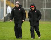 14 January 2018; Tyrone assistant manager Gavin Devlin and Tyrone manager Mickey Harte before the Bank of Ireland Dr. McKenna Cup semi-final match between Fermanagh and Tyrone at Brewster Park in Enniskillen, Fermanagh. Photo by Oliver McVeigh/Sportsfile