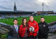 16 January 2018; Bohemian FC player Oscar Brennan, second from right, in attendance with, from left, More Than A Club representatives Shane Fox, Carina O'Brien and Ger Coughlan at the More Than A Club, Bohemian FC launch at Dalymount Park in Dublin.  Photo by David Fitzgerald/Sportsfile