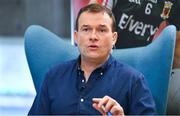 16 January 2018; Presenter Damian Lawlor speaking during a GAA Now Live Facebook show at Croke Park in Dublin. Photo by Brendan Moran/Sportsfile