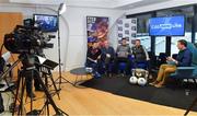 16 January 2018; Presenter Damian Lawlor interviews guests, from left, Damien Comer of Galway, Kerry selector Mikey Sheehy, Patrick mcBrearty of Donegal and Kildare manager Cian O'Neill during a GAA Now Live Facebook show at Croke Park in Dublin. Photo by Brendan Moran/Sportsfile