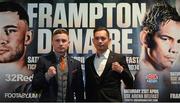 17 January 2018; Carl Frampton, left, and Nonito Donaire during a press conference at the Europa Hotel in Belfast. Photo by Oliver McVeigh/Sportsfile