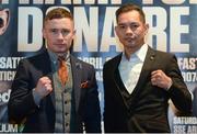 17 January 2018; Carl Frampton, left, and Nonito Donaire during a press conference at the Europa Hotel in Belfast. Photo by Oliver McVeigh/Sportsfile