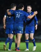 1 January 2018; Nick McCarthy, right, celebrates with Jonathan Sexton, left and James Lowe of Leinster after the Guinness PRO14 Round 12 match between Leinster and Connacht at the RDS Arena in Dublin. Photo by Eóin Noonan/Sportsfile